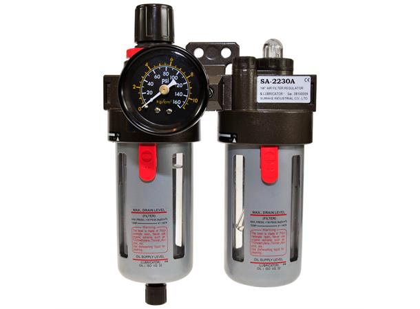 LUFTFILTER REG/SMØR 1/4" H.KOPP Manometer: 0-160 Psi, 0-11 Kg/Cm2 Sumake 