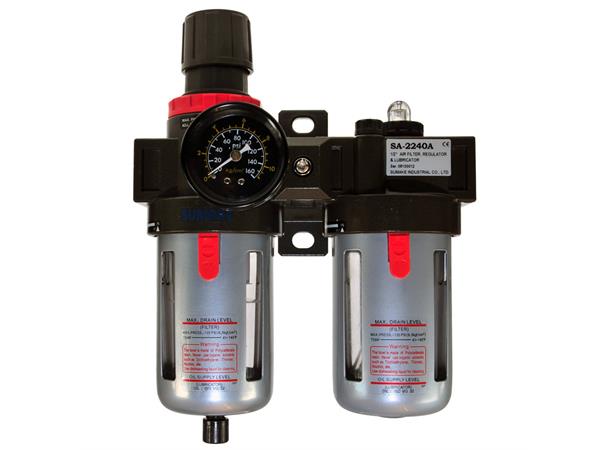 LUFTFILTER REG/SMØR 1/2" H.KOPP Manometer: 0-160 Psi, 0-11 Kg/Cm3 Sumake 