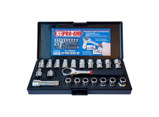 PIPENØKKELSETT ÅPEN TYPE 21 DELERS KC Tools - 10-19mm og 3/8" - 3/4" sett 