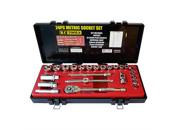 PIPENØKKELSETT 3/8"DR. MM 24-DELER 6-22 mm, HDFI KC Tools 