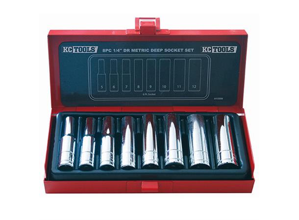 PIPESETT 1/4"DR. 5-12MM A13356 Sekskant, 8 Stk,  KC Tools 