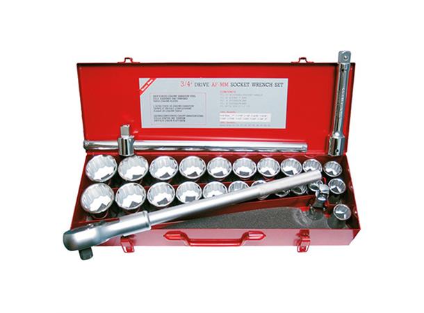 PIPESETT 3/4" DR. MM & AF 26 DELER 22-50mm 1"-2" 12kant Metallboks KC Tools 