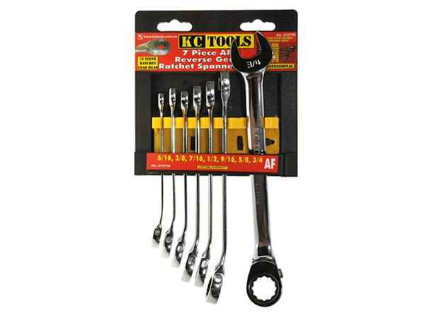 KOMB.NØKKEL SETT M/SKRAL 5/16-3/4" 7Stk 5/16-3/4" Tum Revers KC Tools 