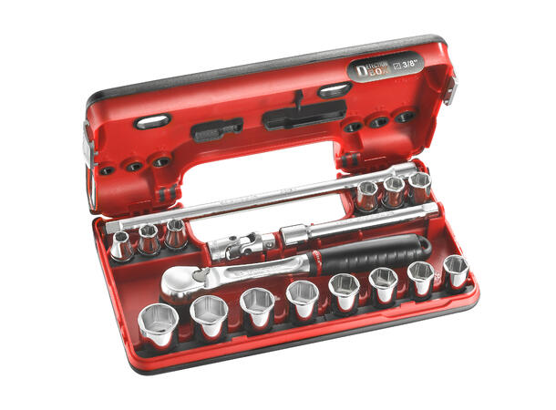 PIPESETT 3/8" DR. 8-22MM SEKSKANT 18 DELER JL.DBOX1 - Facom 