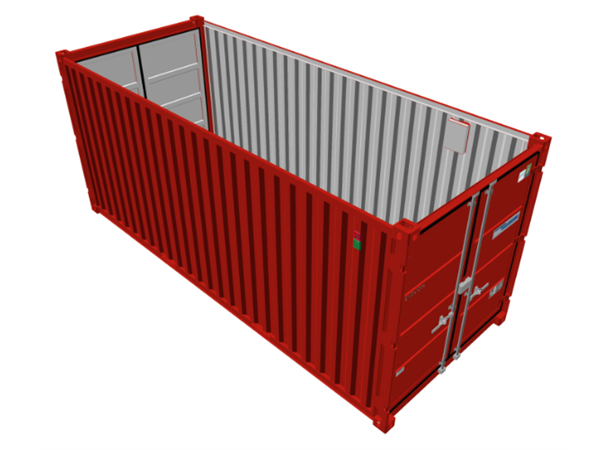 BYGGSAG CONTAINER 20 FOT RØD 2 x lys, strøminntak 400V RAL 3020 