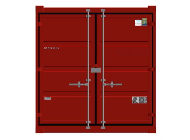 BYGGSAG CONTAINER 20 FOT RØD 2 x lys, strøminntak 400V RAL 3020 