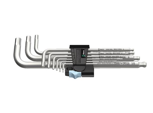SEKSKANTNØKKELSETT UNBRAKO RUSTFRI m/ kule 1,5 - 10 mm 3950/9 Hex Plus Wera 