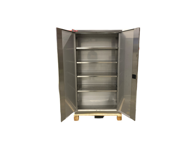 VERKSTEDSKAP RUSTFRITT B1000 D500 H1800 m/perforerte hyller for enkelt renhold 